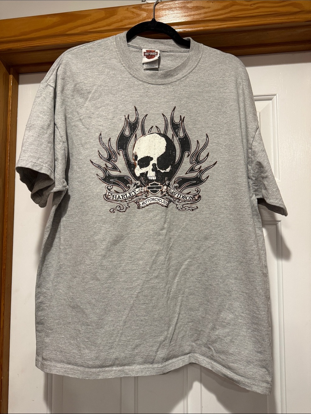 Harley-Davidson Light Gray Skull & Flame Graphic Tee